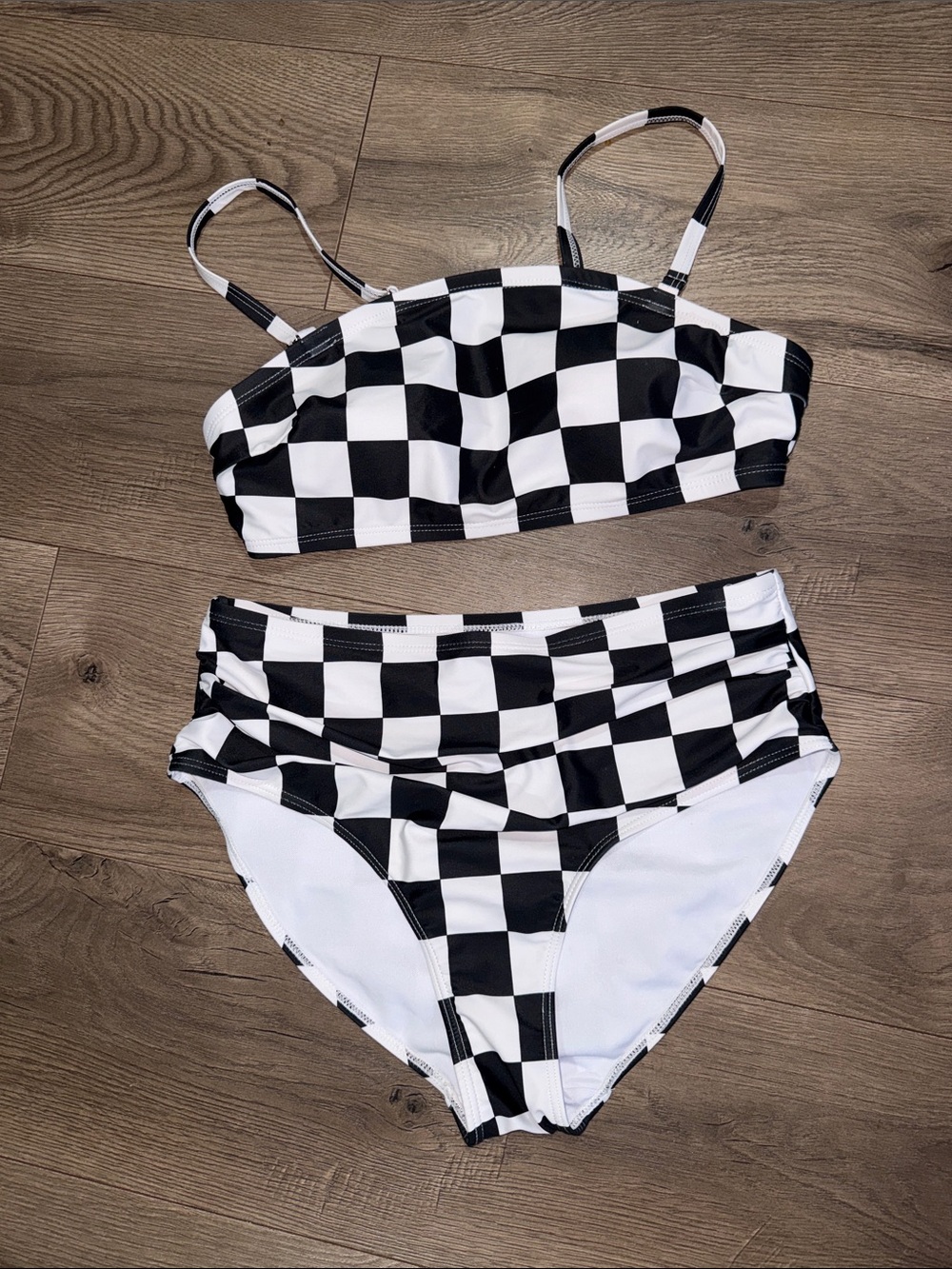SHEIN Black and White Checkered High Waist Bikini Set